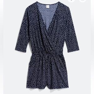 Kaileigh Navy and White Polka Dot Romper